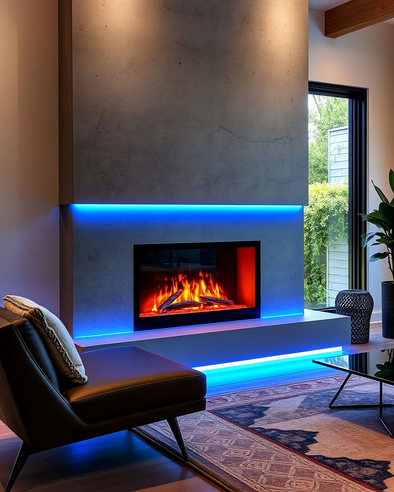 modern contemporary fireplace with led lighting