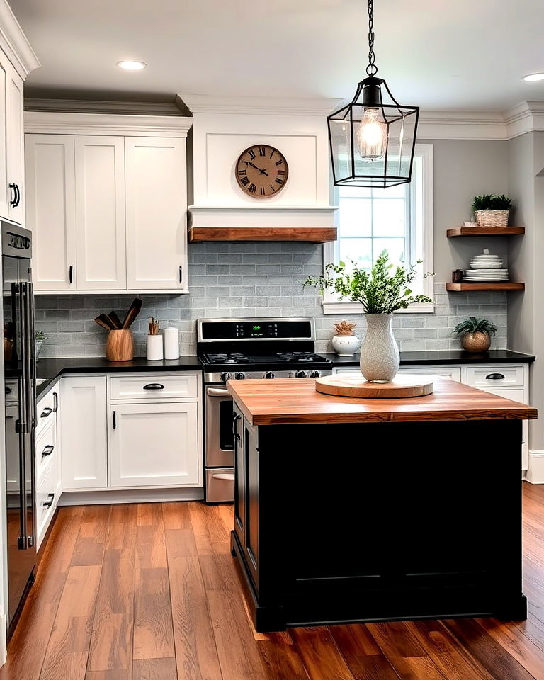 modern farmhouse charm with rustic wood accents
