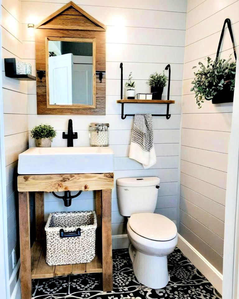 modern farmhouse sink in a half bathroom