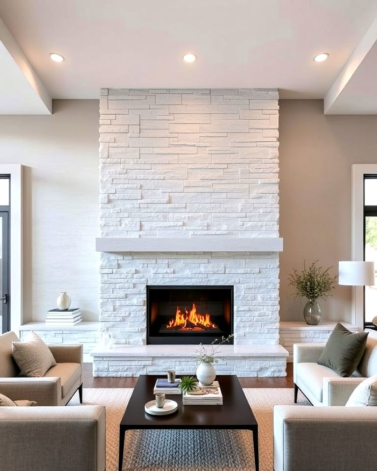 modern faux stone fireplace with clean lines