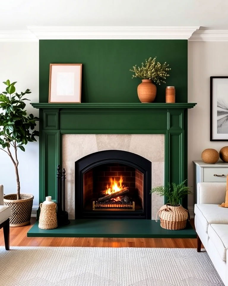 modern fern green painted hearth