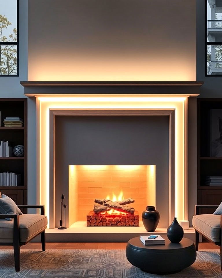 modern fireplace surround lighting