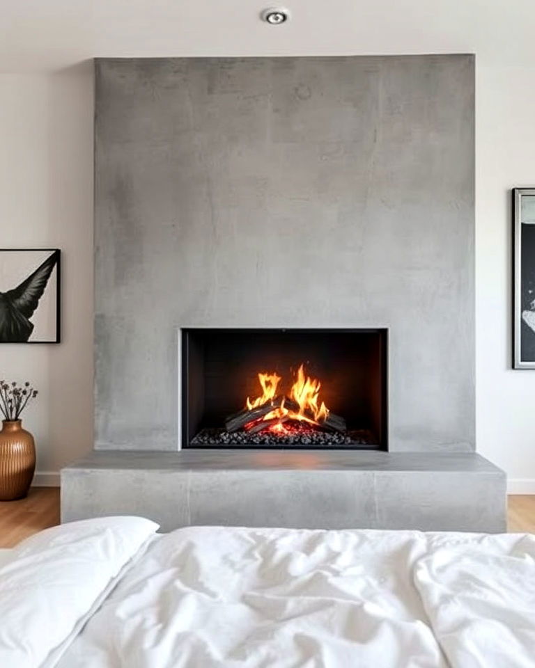 modern fireplace with a concrete surround