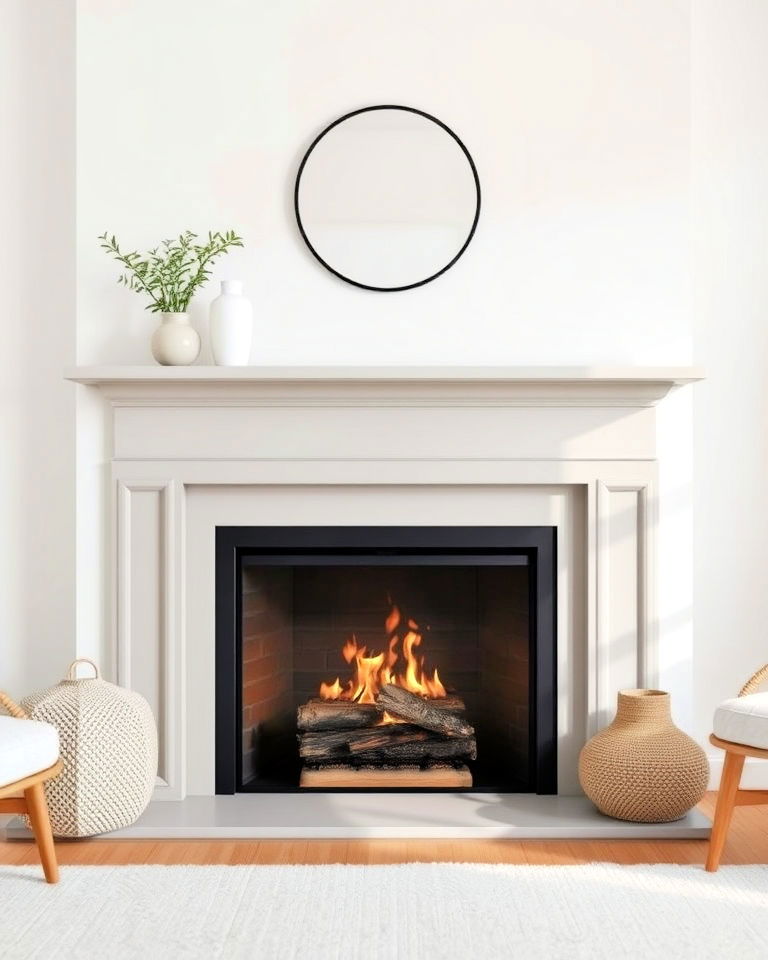 modern fireplace with light gray mantel