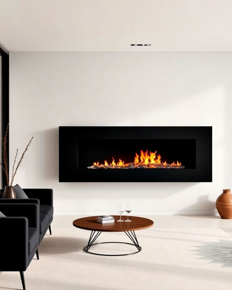 modern floating black fireplace