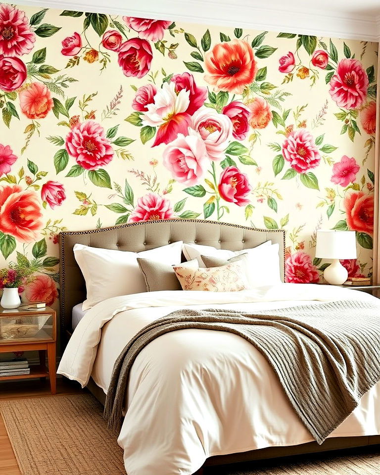 modern floral wallpaper accent wall