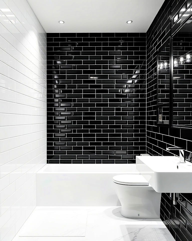 modern glossy white with matte black tiles