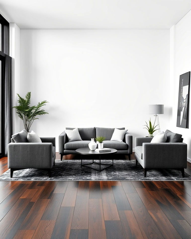 modern grey furniture for wood floor living room