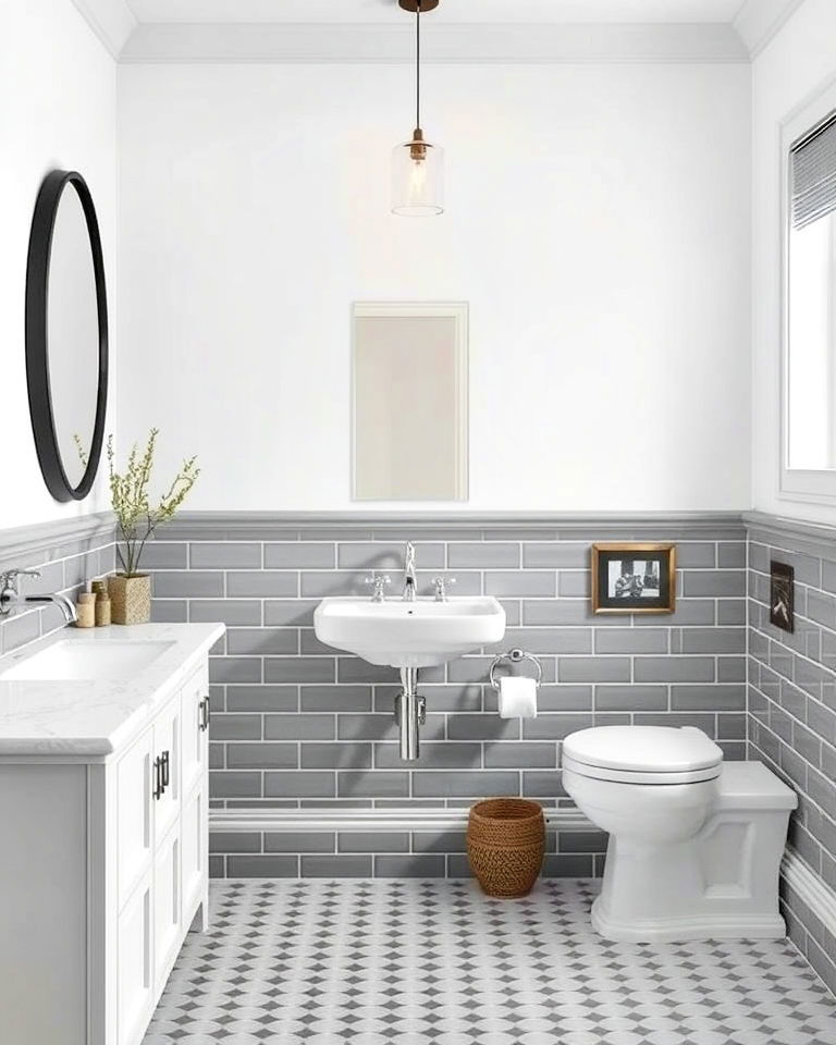 modern grey tile wainscoting bathroom