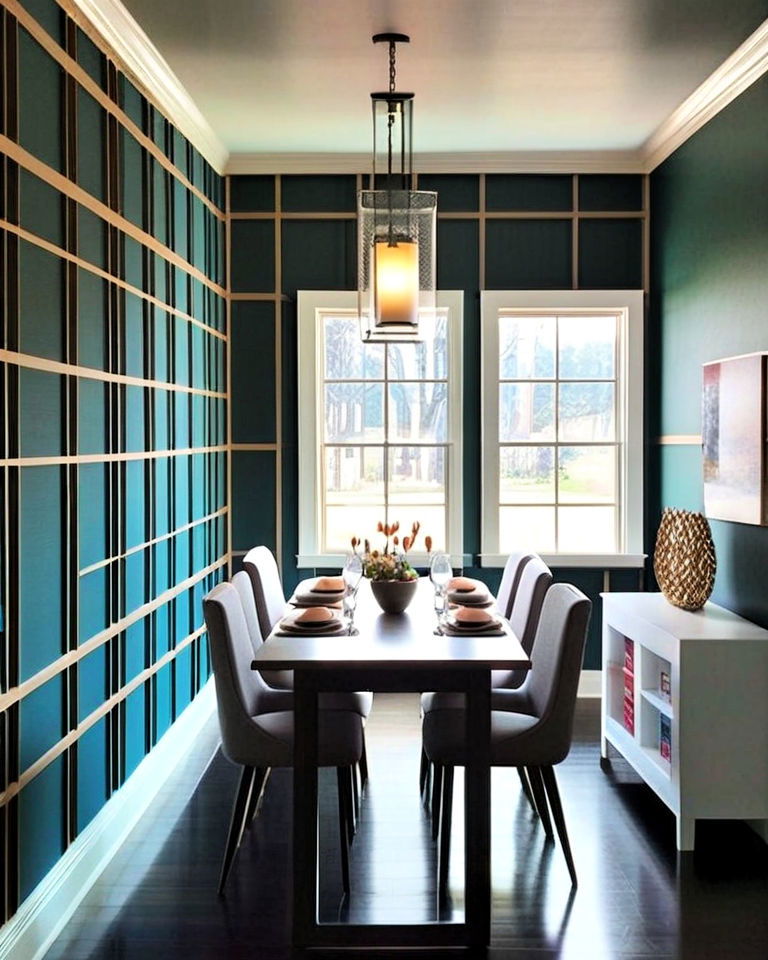 modern grid wainscoting for a modern dining room