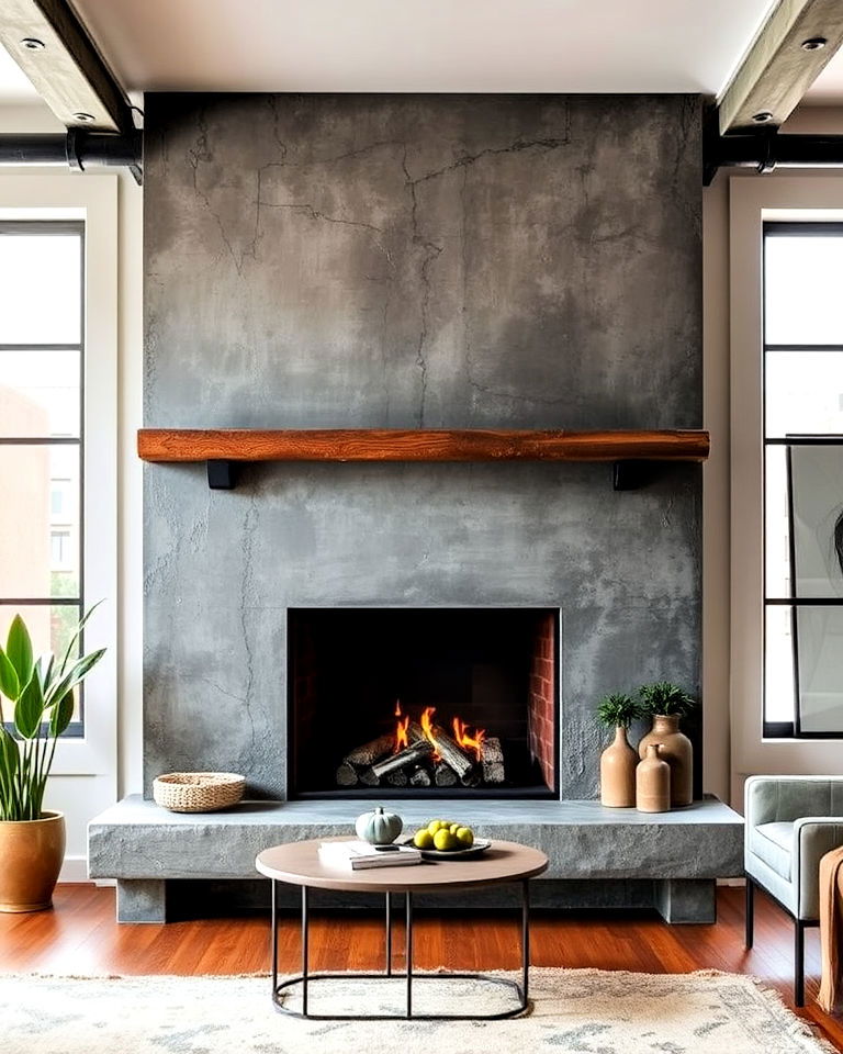 modern industrial style concrete fireplace