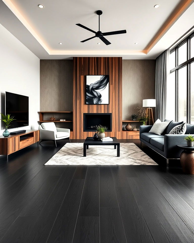 modern living room matte black flooring