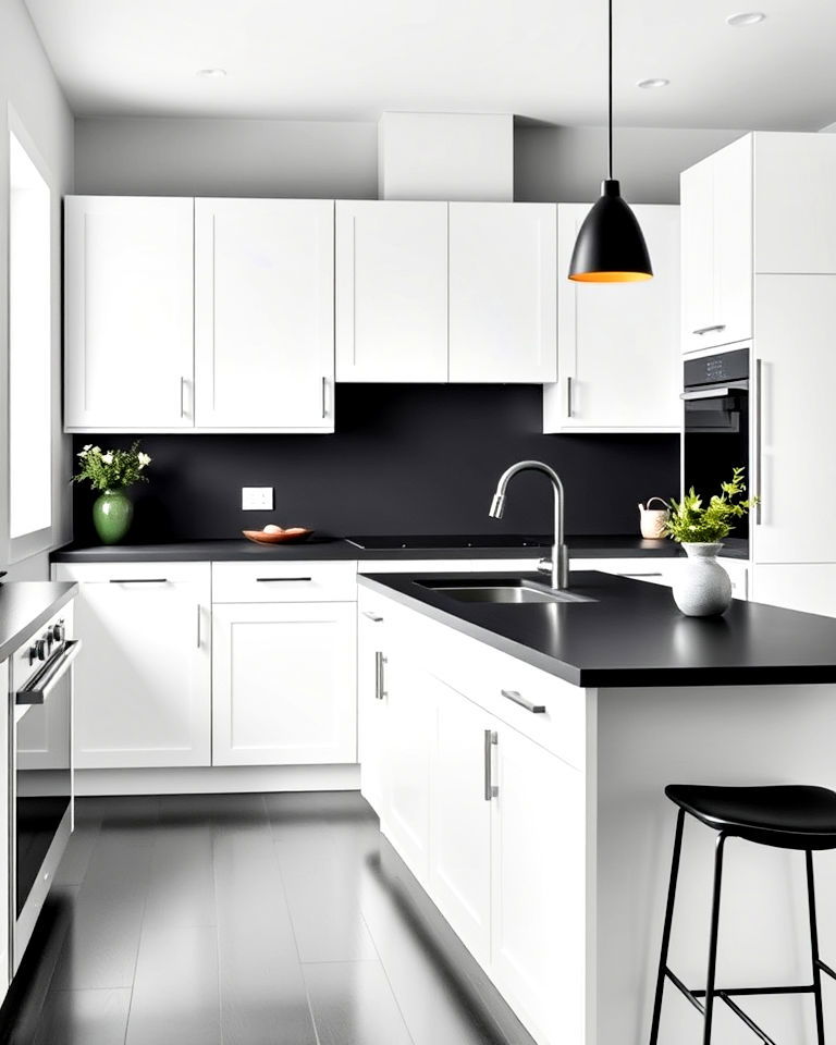 modern minimalism kitchen with matte black countertop