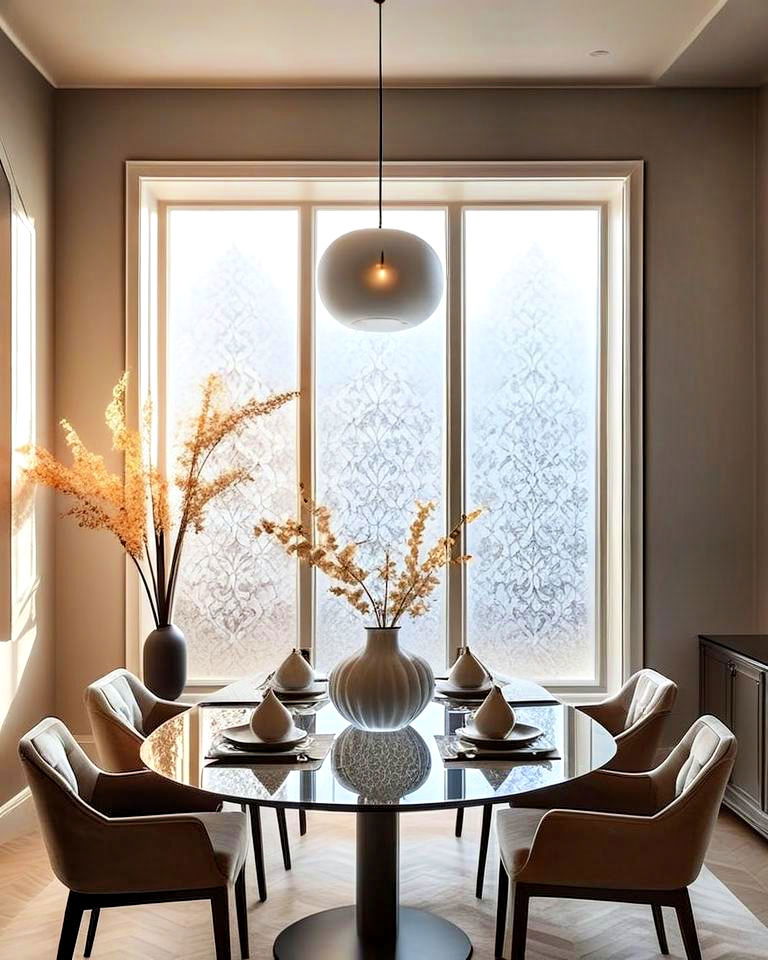 modern minimalist frosted dining room windows
