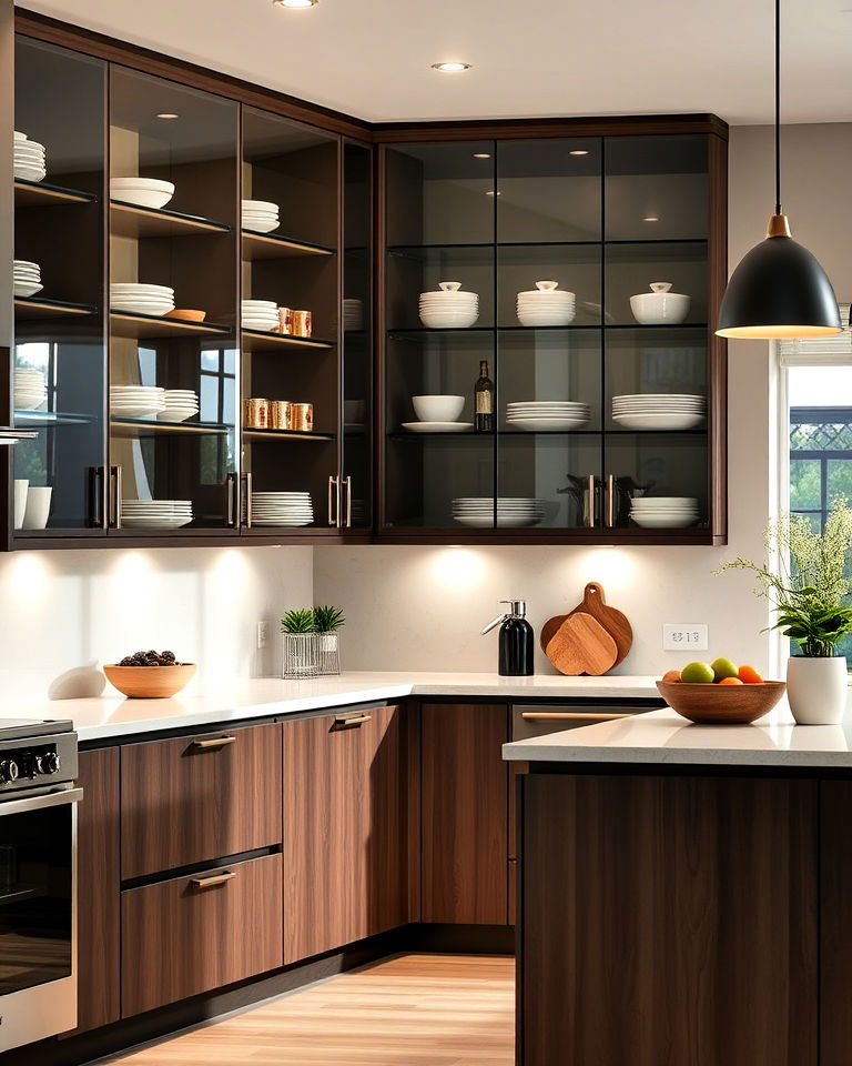 modern minimalist glass cabinets with soft close hinges