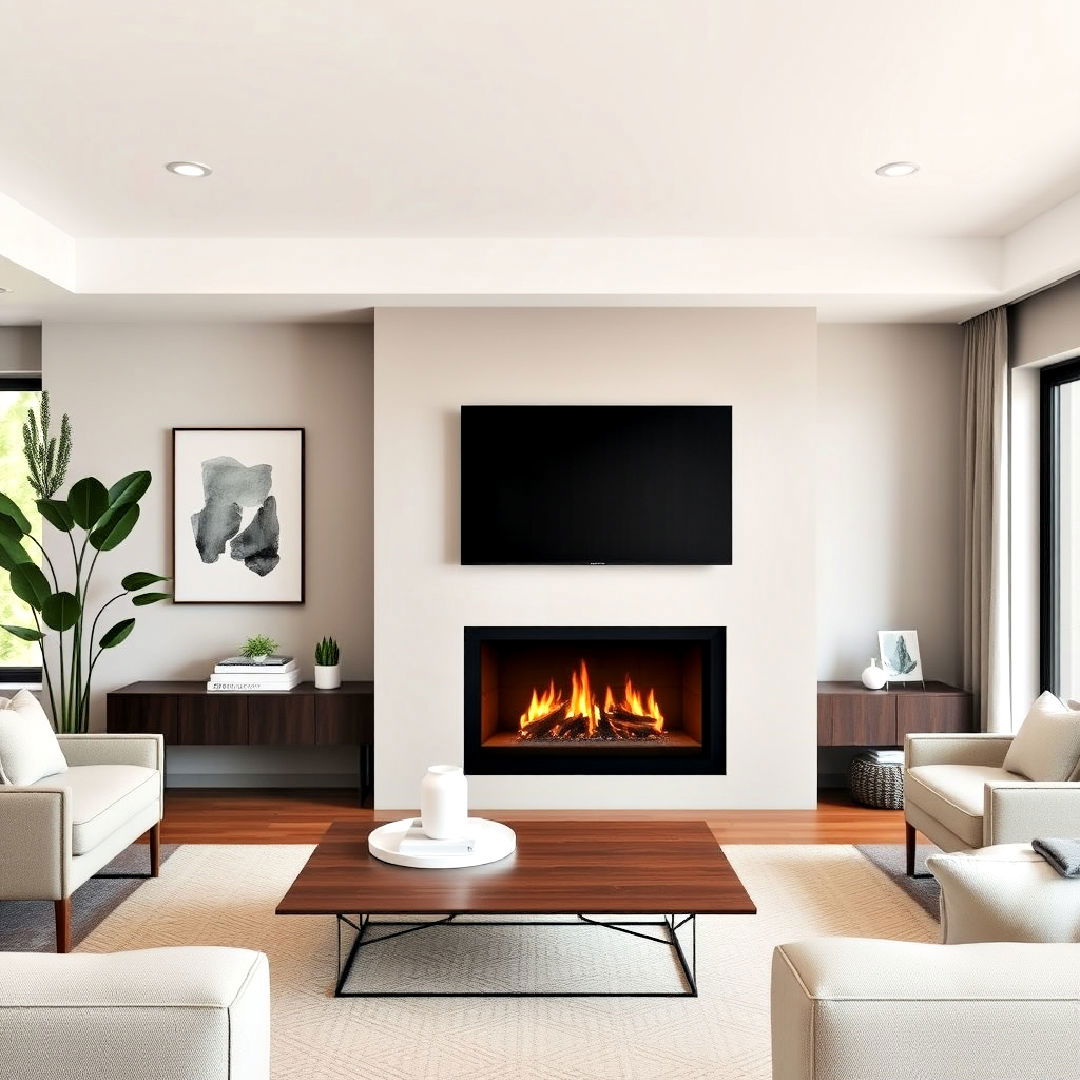 modern minimalist off center fireplace