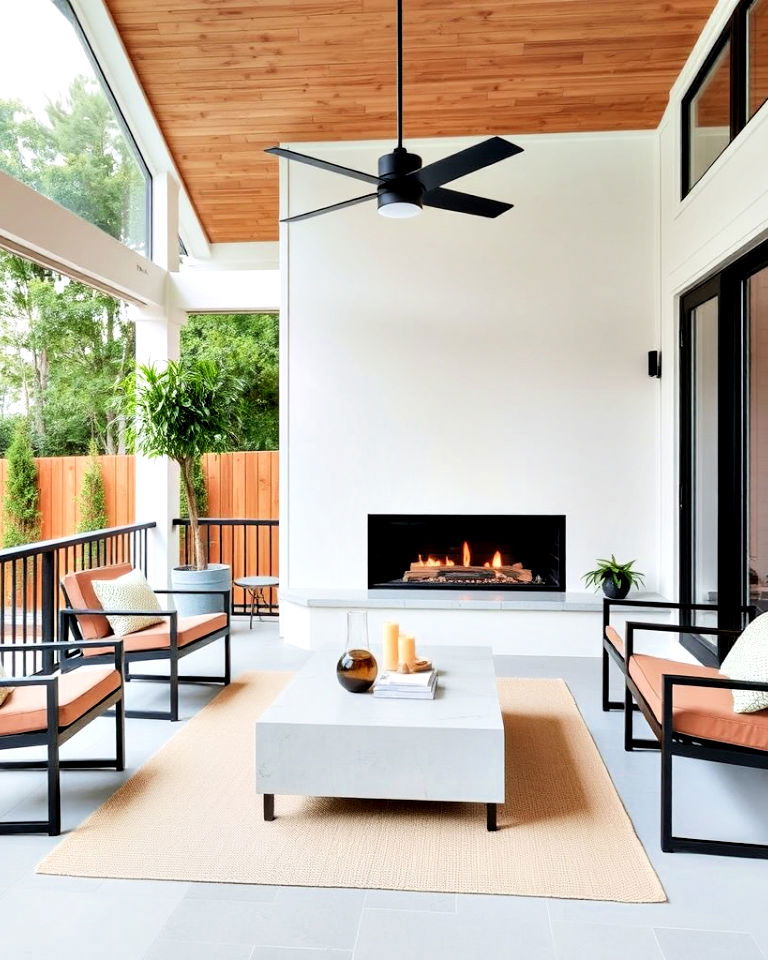 modern minimalist porch fireplace