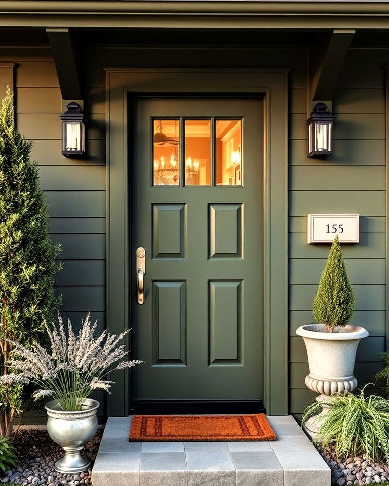 modern olive green exterior with silver details