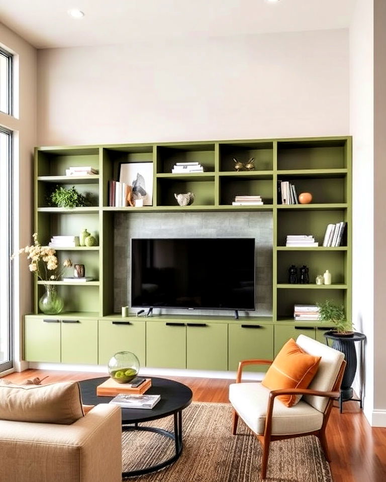 modern olive green shelving