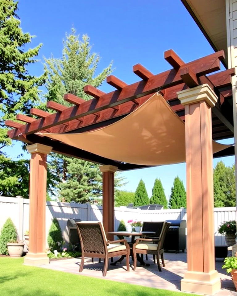 modern pergola with a shade sail
