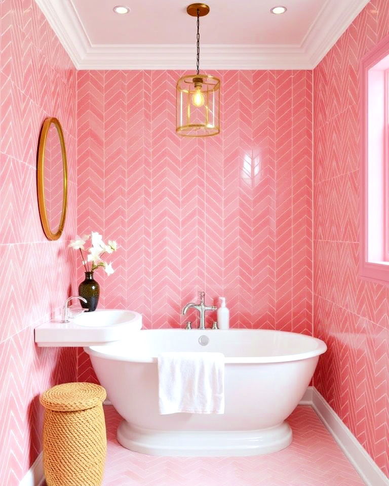 modern pink chevron tiles for bathroom