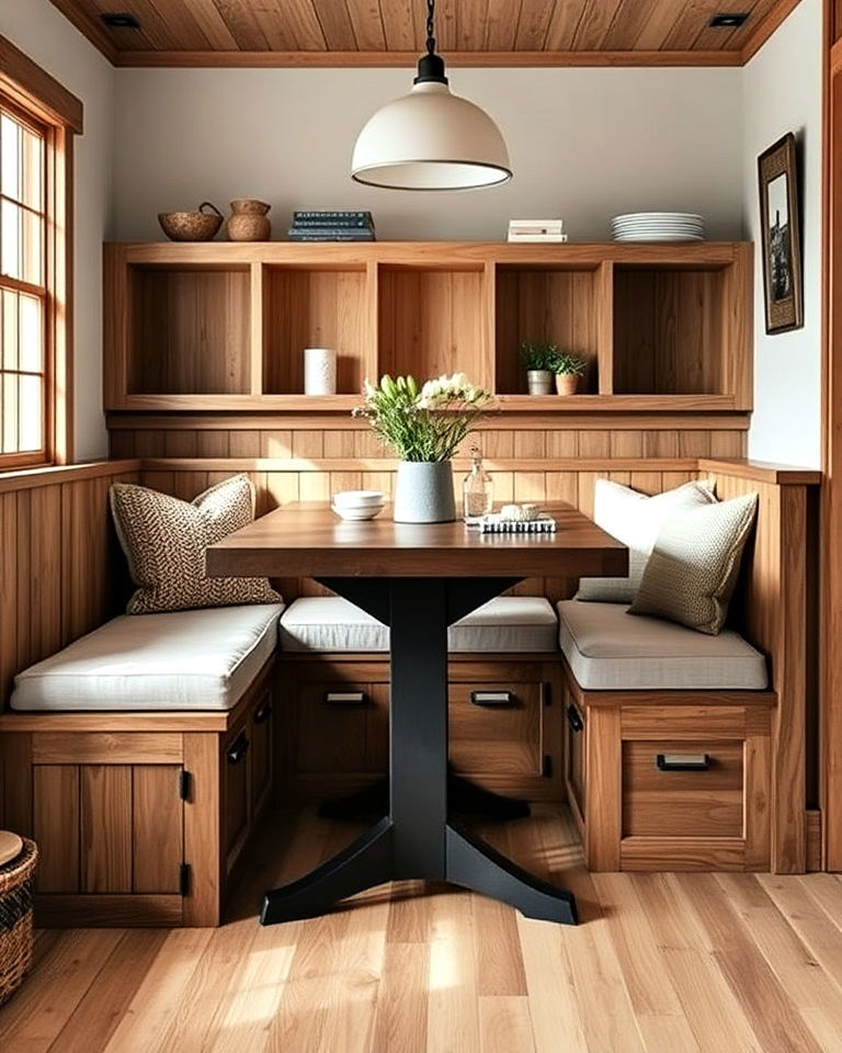 modern rustic wooden banquette