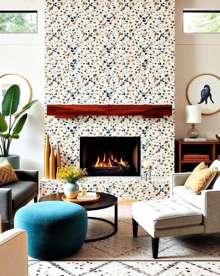 modern terrazzo fireplace tile backsplash