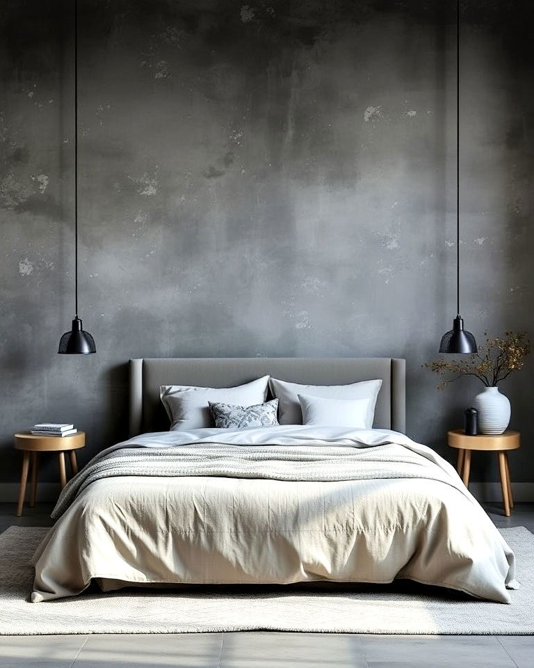 modern textured gray limewash bedroom