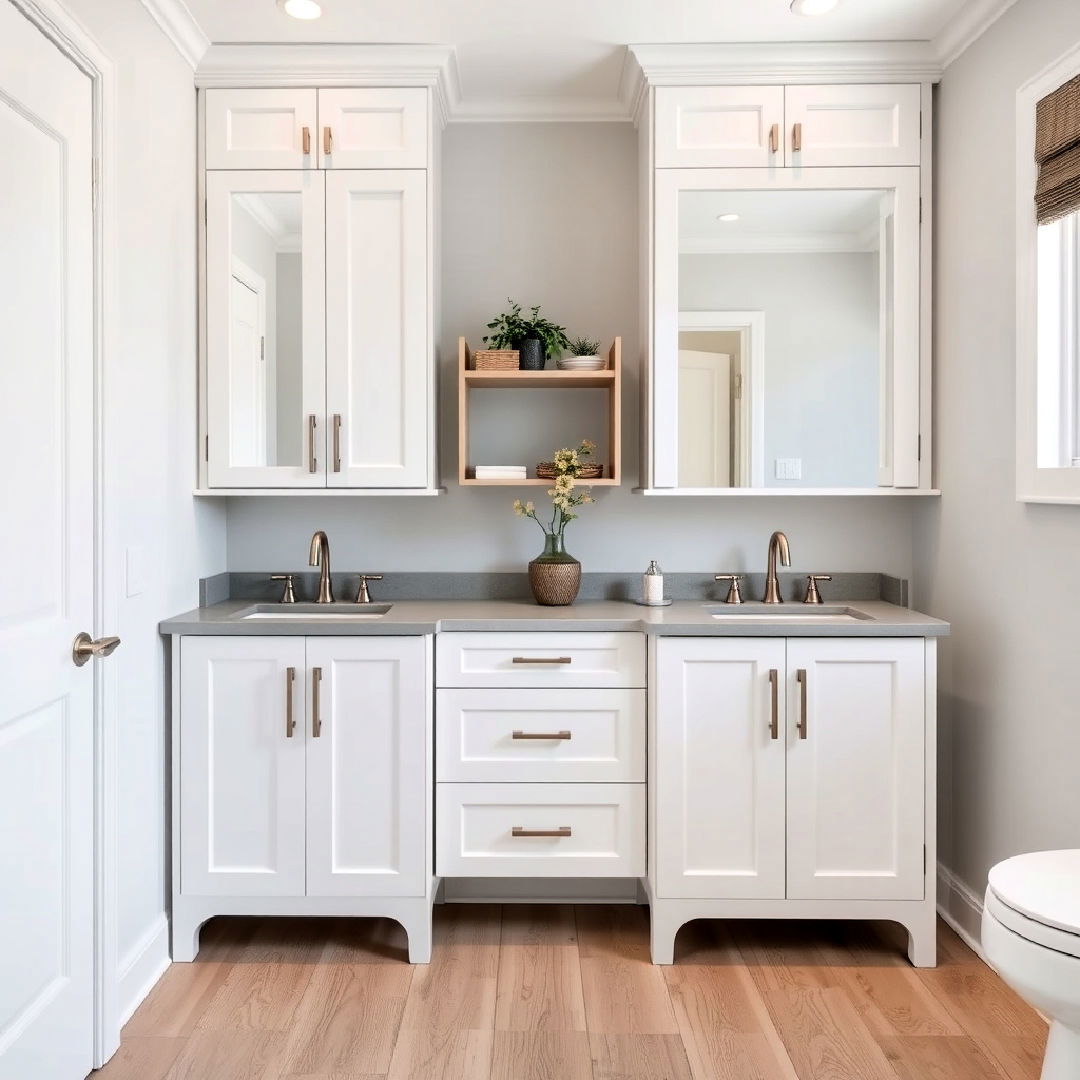 modern white cabinets with grey countertop
