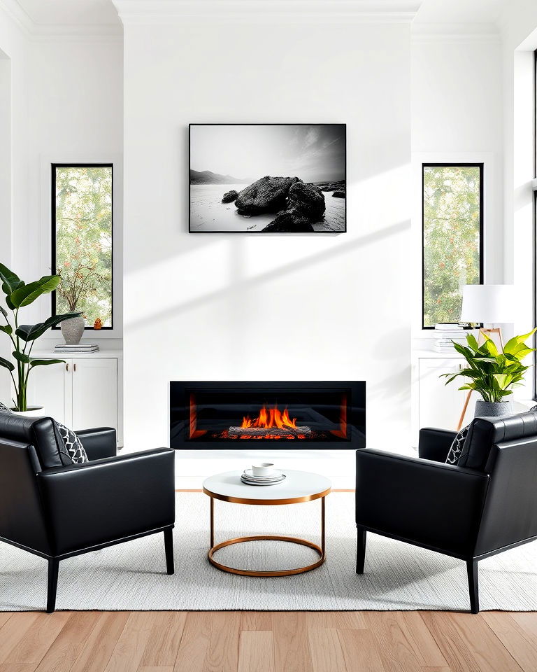 modern white quartz fireplace surround