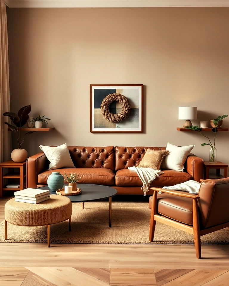 monochromatic brown tones living room