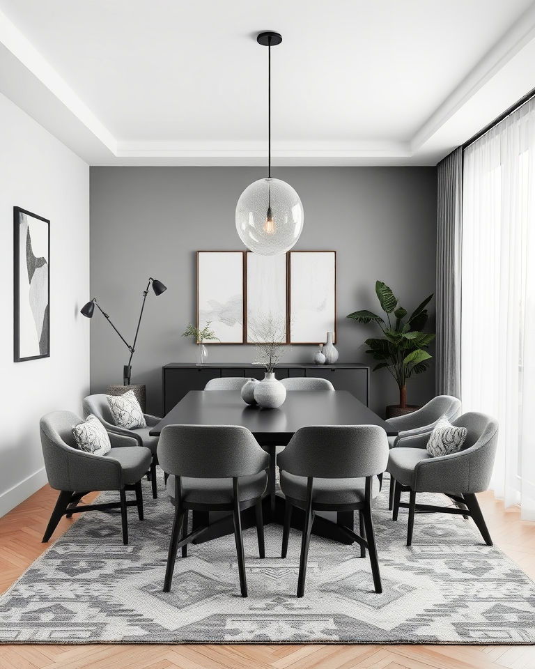 monochromatic dining room with textures