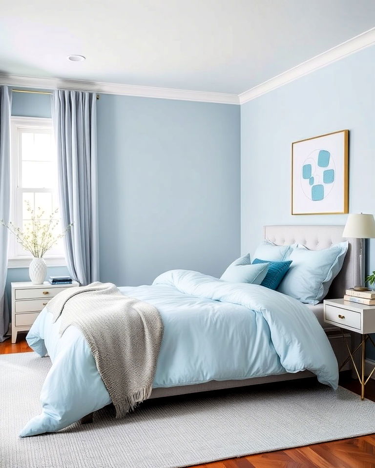 monochromatic light blue palette bedroom