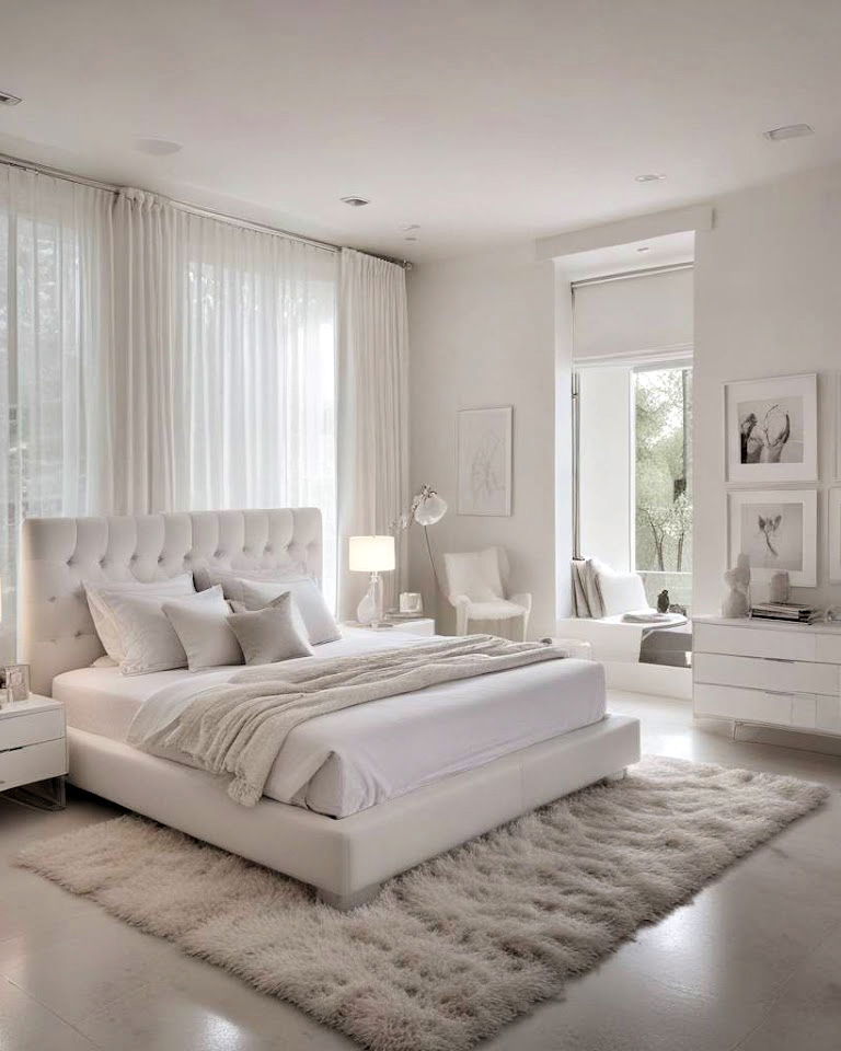 monochromatic white bedroom for a modern look