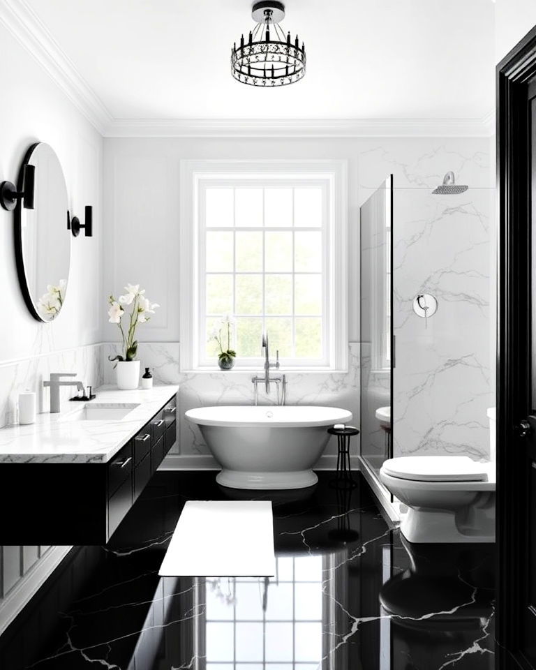 monochrome bathroom with marble accents