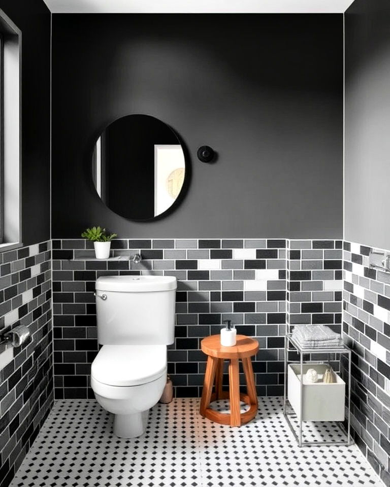 monochrome half wall tiling for bathroom