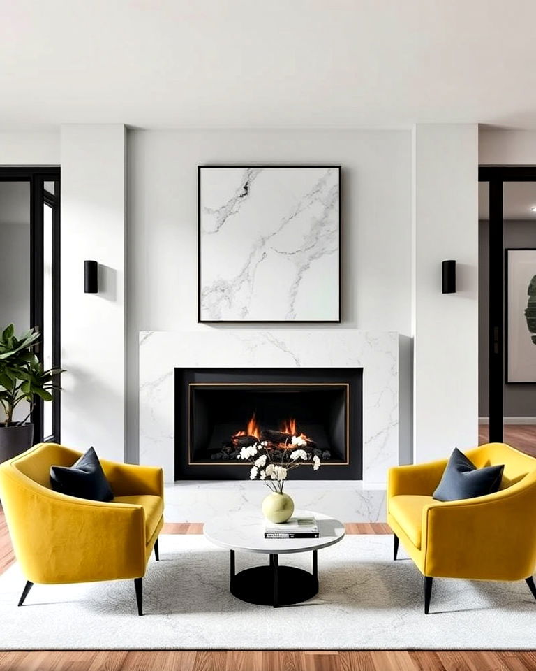 monochrome quartz fireplace surround idea