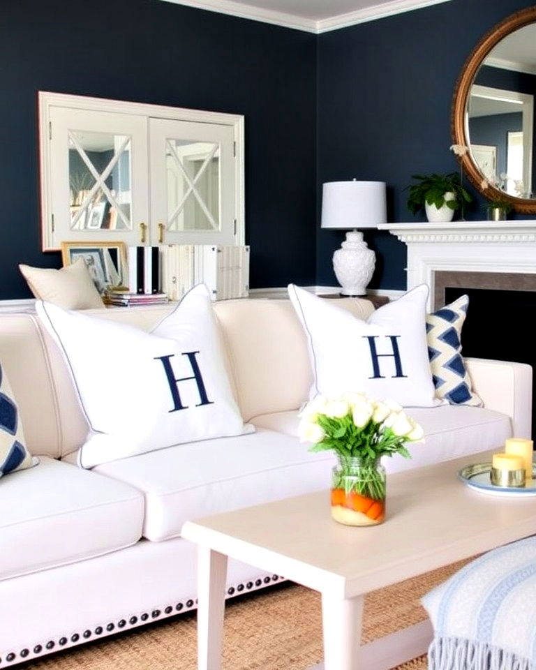 monogrammed throw pillows to elevate a living room