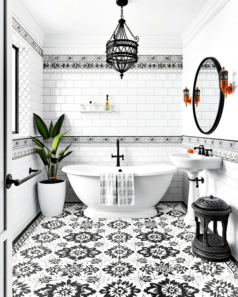 moroccan inspired black and white tiles