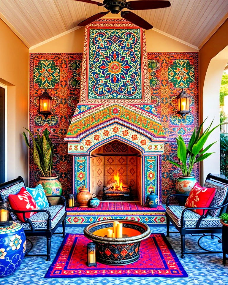 moroccan inspired exotic porch fireplace