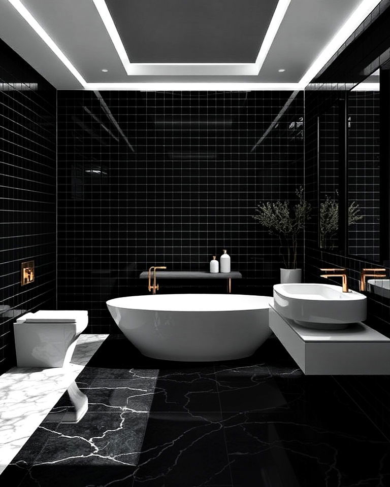 black and white contrast pool bathroom