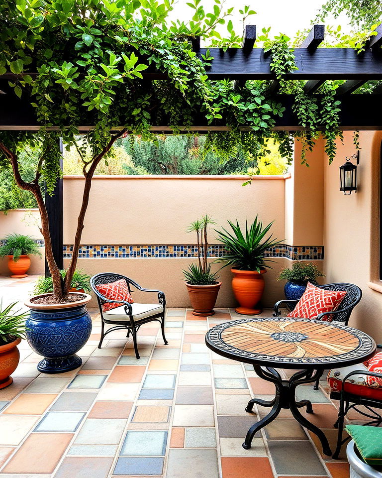 mosaic tile accents patio
