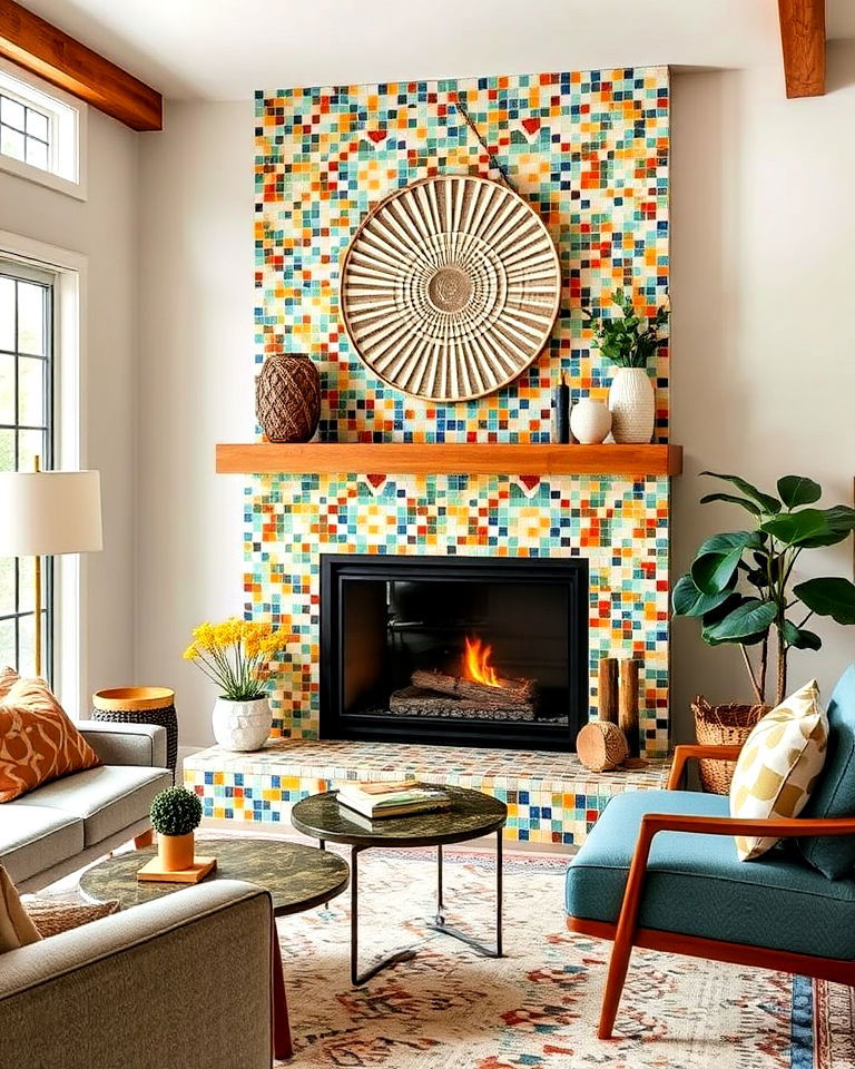 mosaic tile fireplace