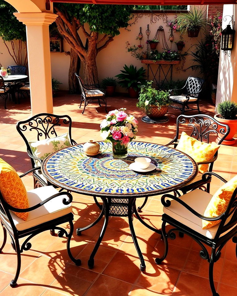mosaic tiled outdoor table mediterranean patio