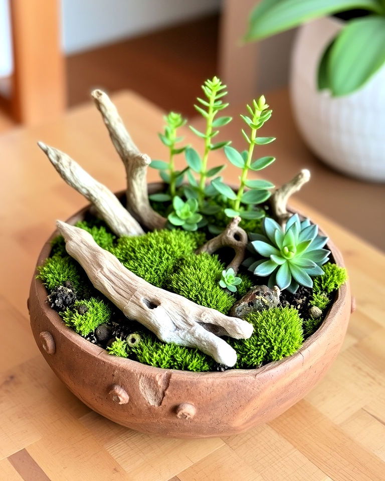 moss and driftwood terrarium