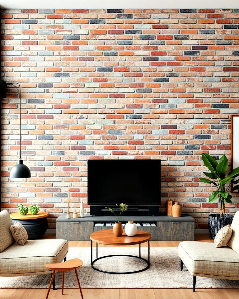 multi color brick accent wall for living room