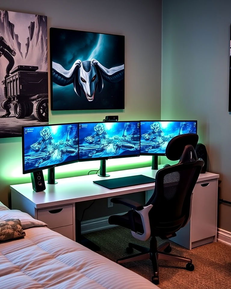 multi screen setup for boys gaming bedroom