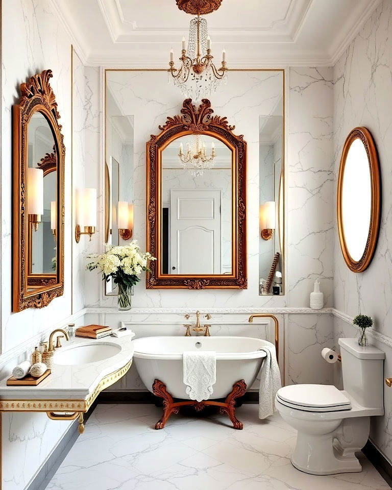 multiple mirrors for added dimension in bathroom