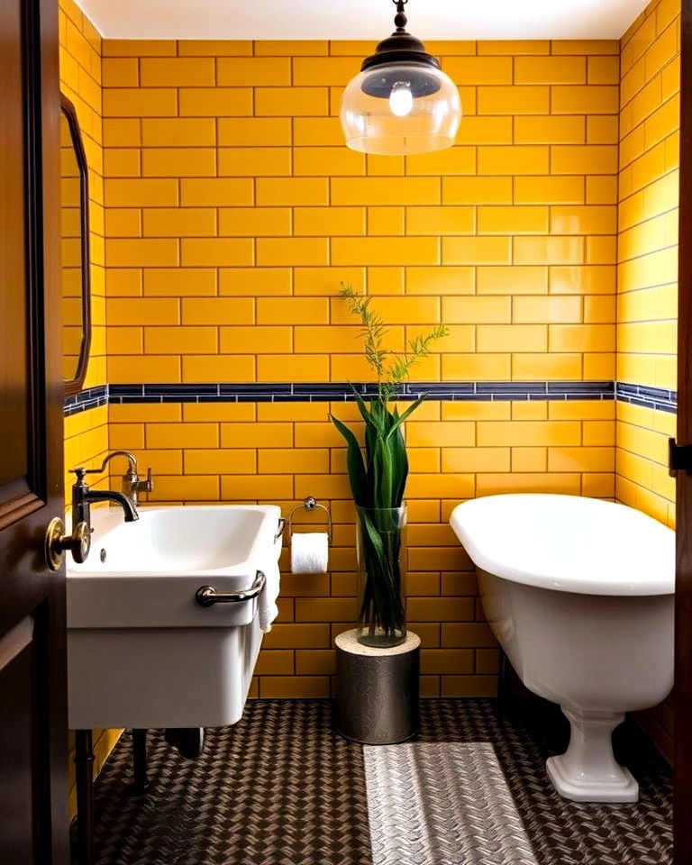 mustard yellow subway tiles for bathroom