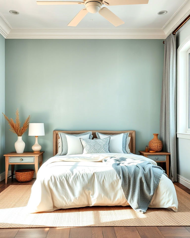 muted blue green limewash walls